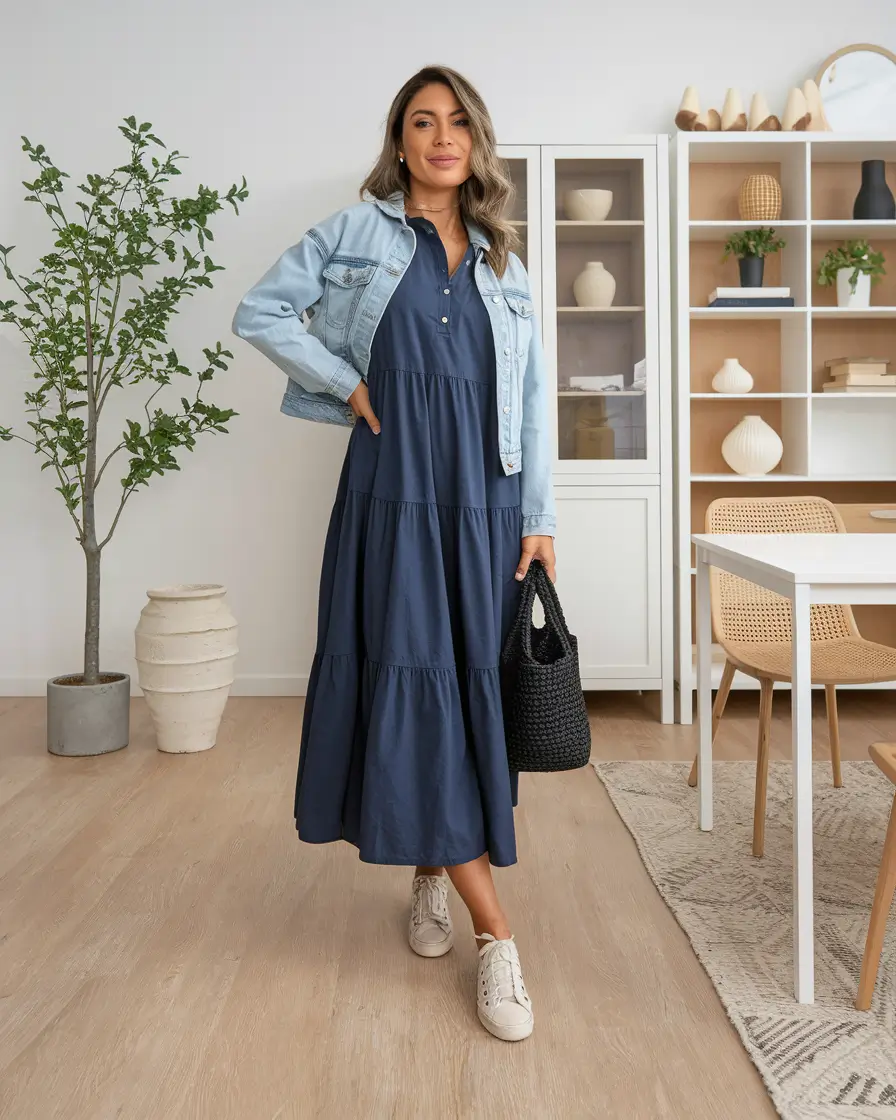 fall outfits </p> <h2>Denim Jacket and Navy Dress for Everyday Ease</h2> <p>