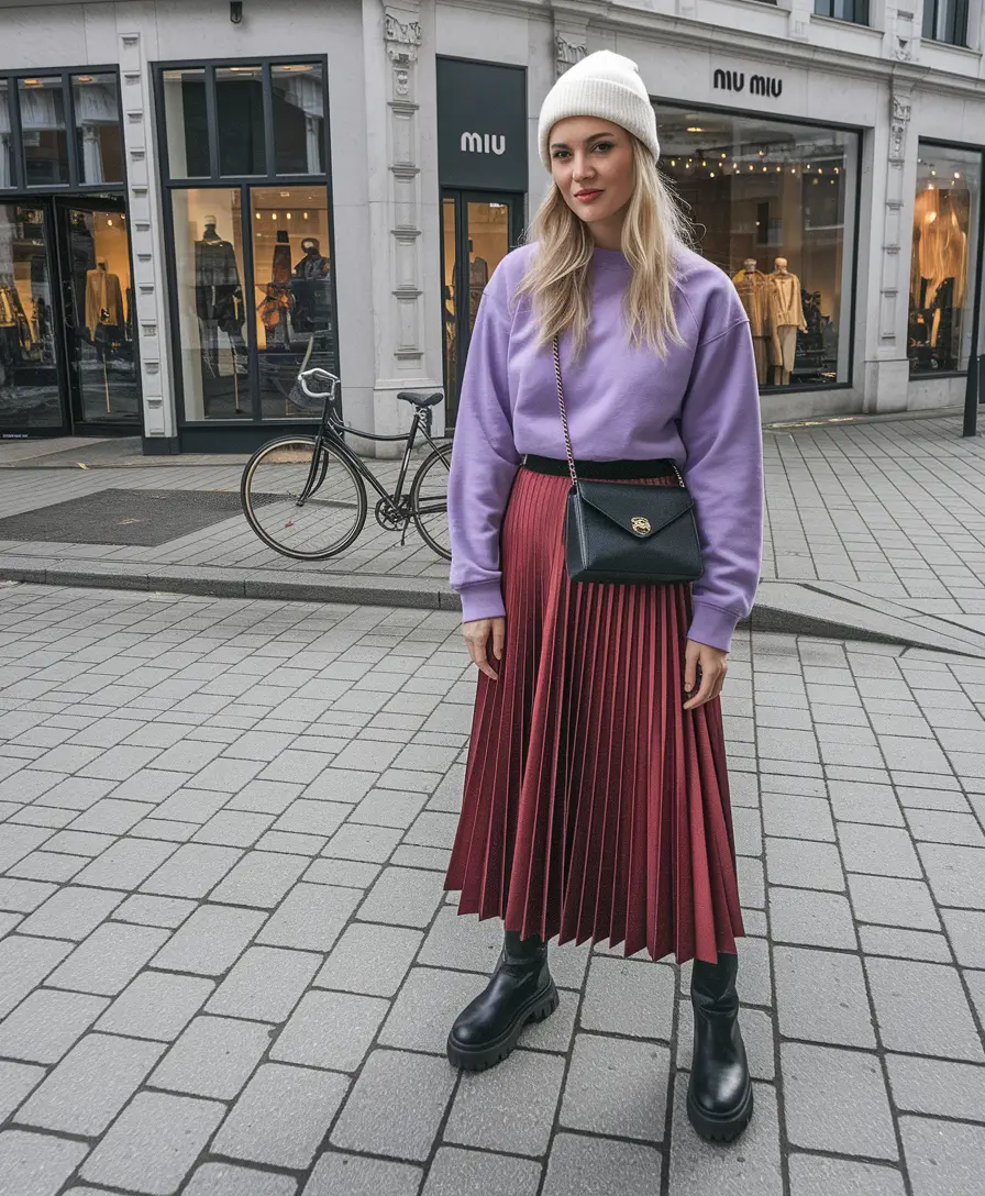 fall outfits ideas 2025 Pleats Meet Playful in This Urban Layer
