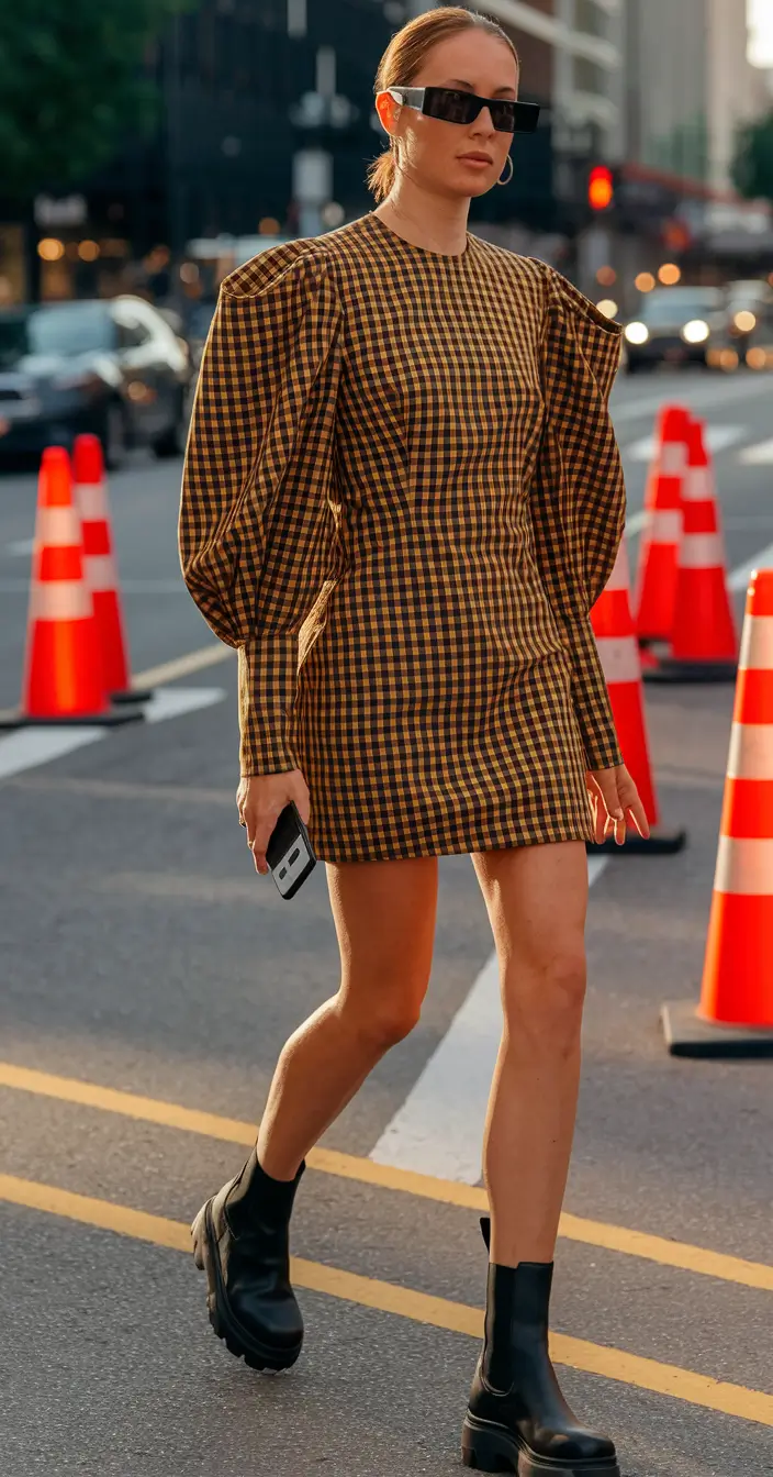 fall outfits ideas 2025 Structured Drama in Gingham Print