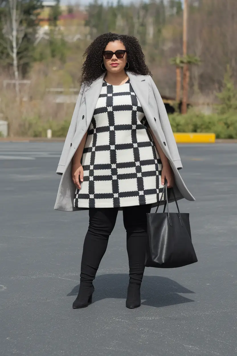 fall plus size outfits Grid Print and City-Ready Layers