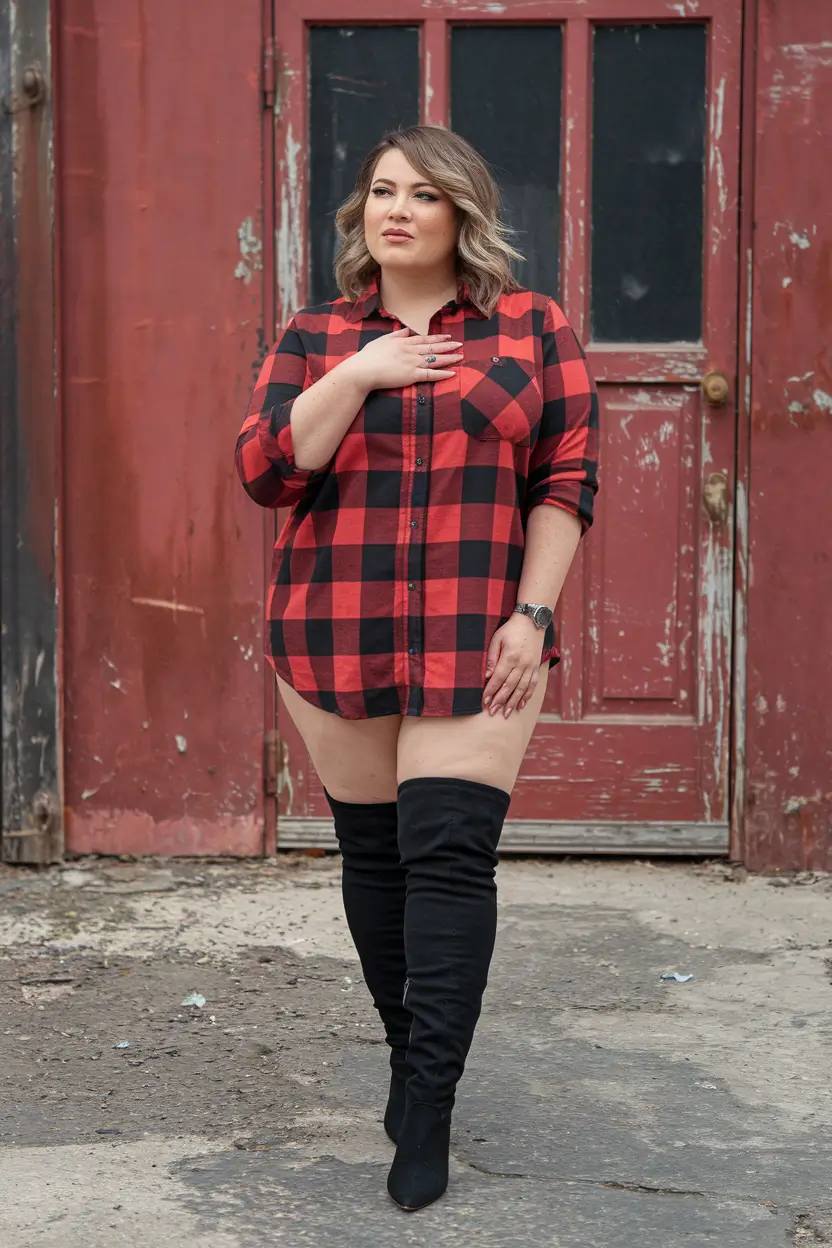 fall plus size outfits Buffalo Plaid and Boots That Slay
