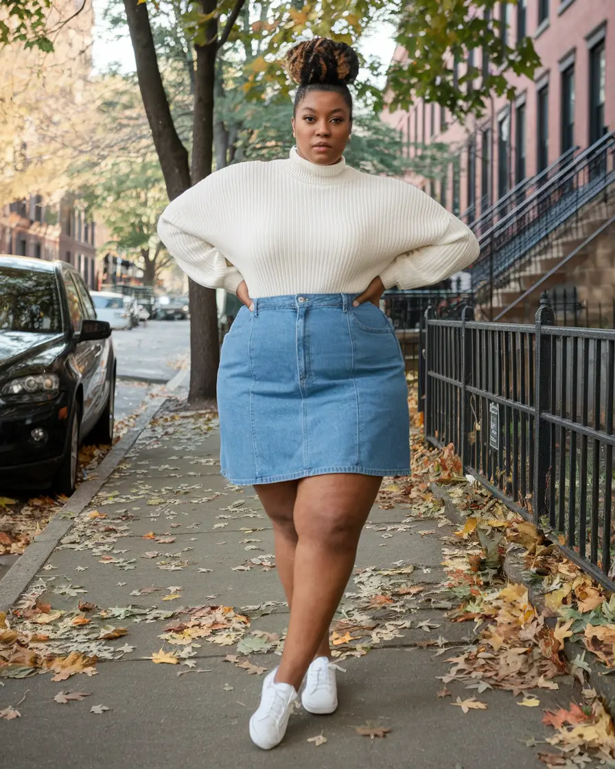 fall plus size outfits Retro Skirt and Street-Cool Energy