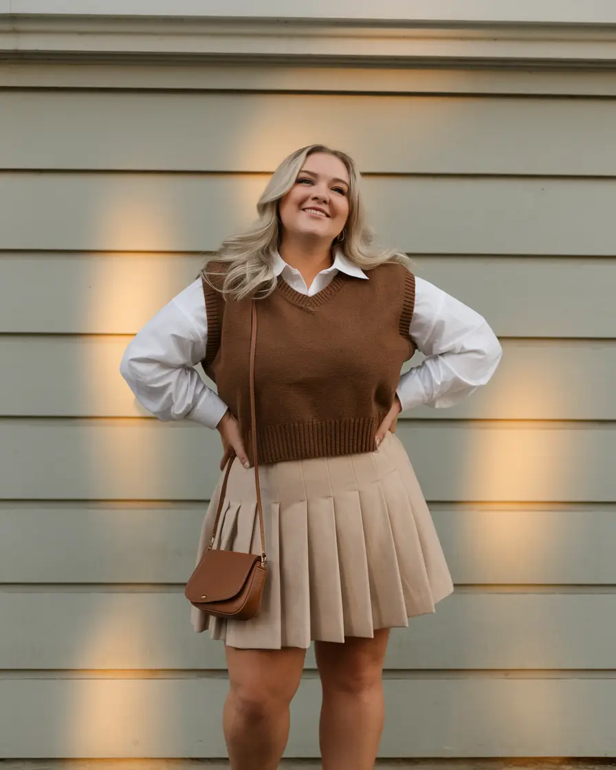 fall plus size outfits Pleated Preppy Done Right