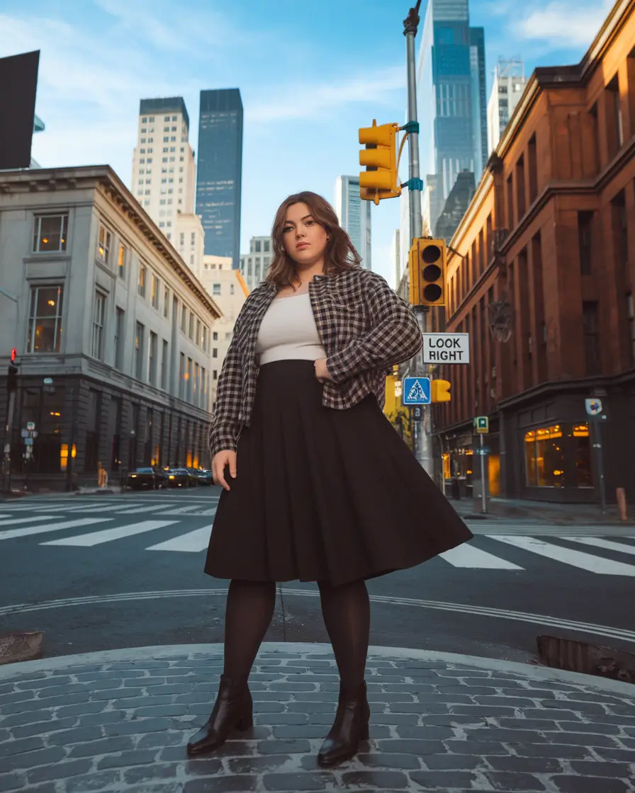 fall plus size outfits Flared Skirt Energy Meets Downtown Cool