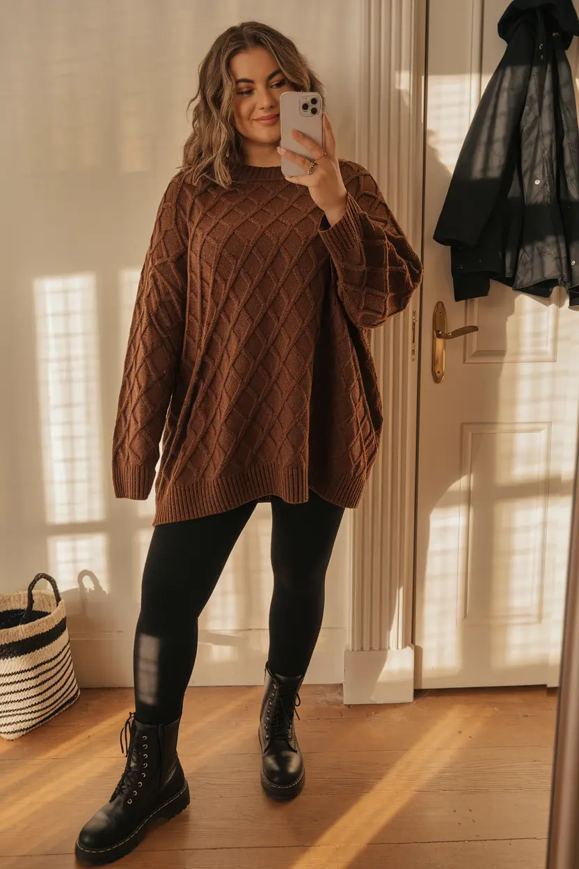 fall plus size outfits Oversized Knit + Leggings = Weekend Win