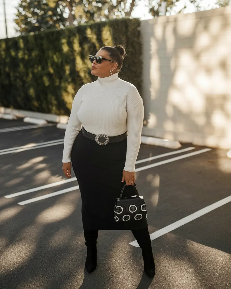 fall plus size outfits Elegant Contrast and Power Accessories