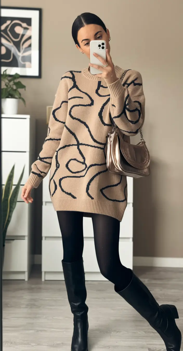 fall transition outfits 2025 Sweater Dress Vibes with Sculptural Details