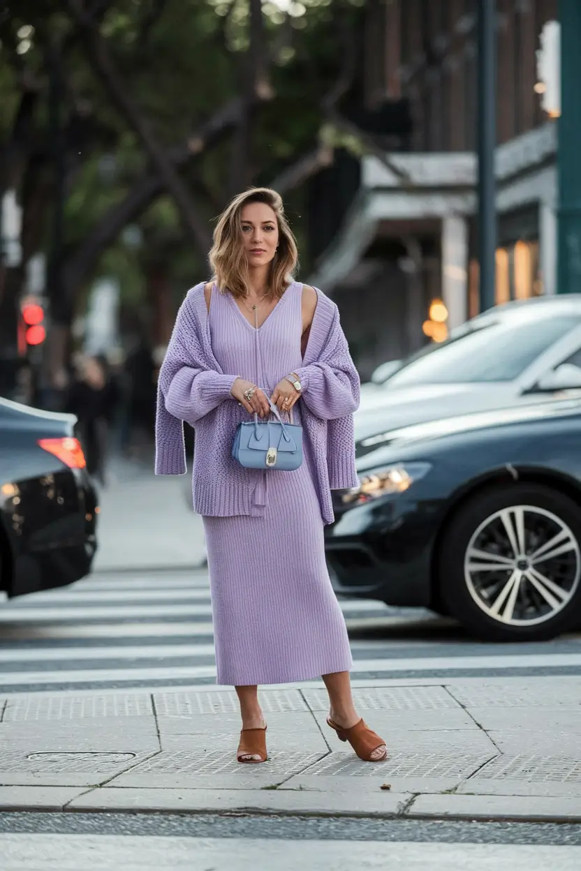 fall transition outfits 2025 Cozy Lilac Layers for Early Fall Mornings