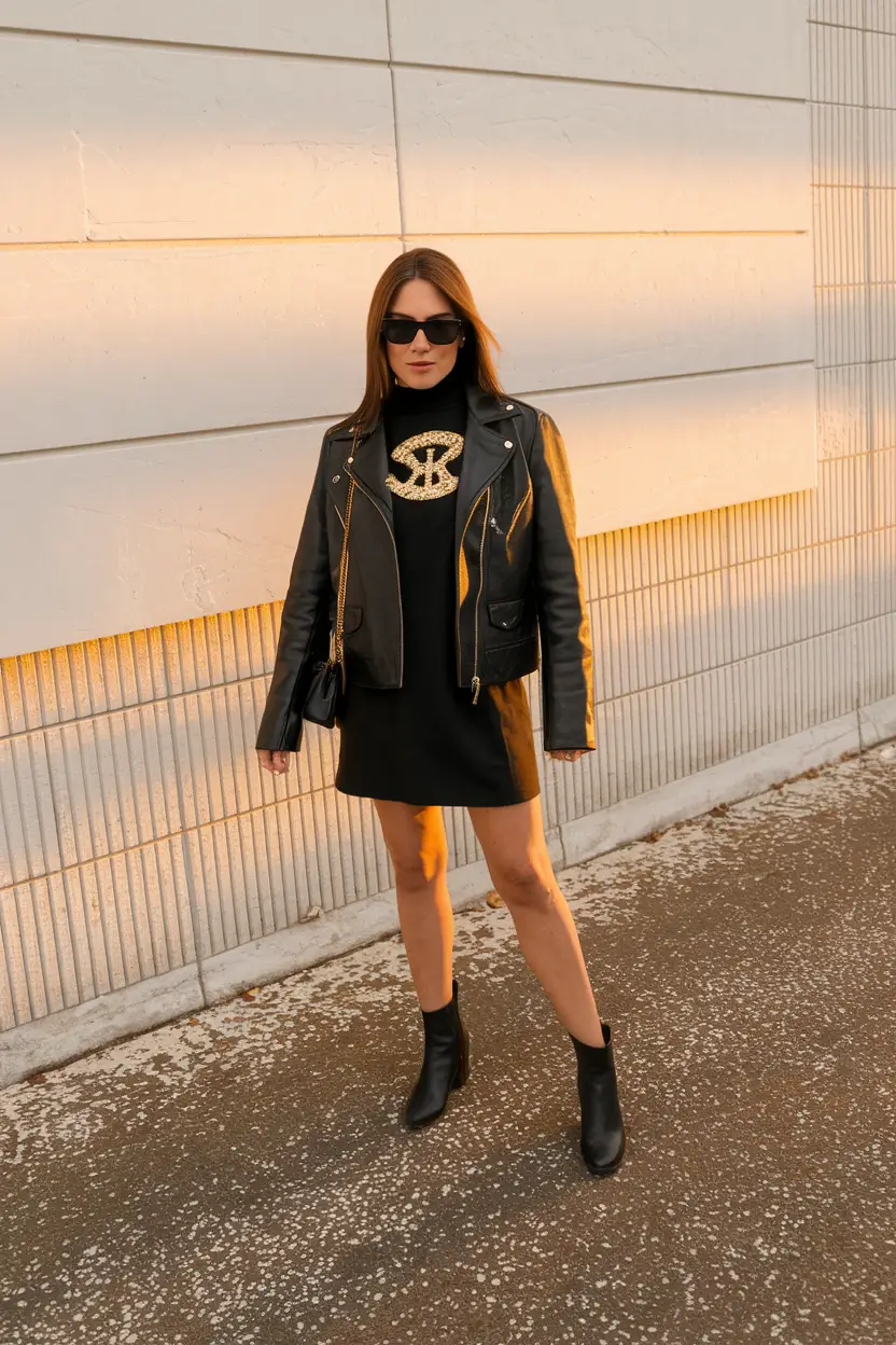 fall transition outfits 2025 Edgy Minimalist in Black and Gold