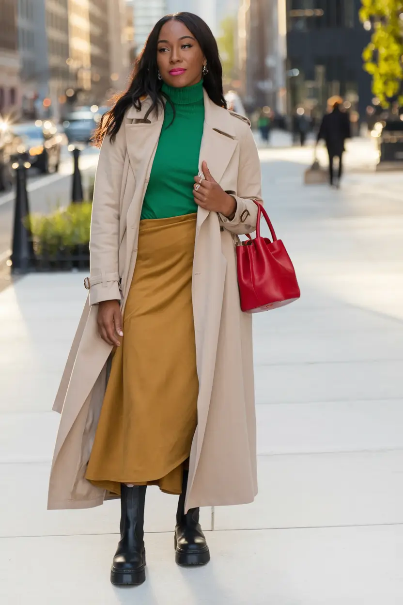 fall transition outfits women Classy Color Blocking With Edge