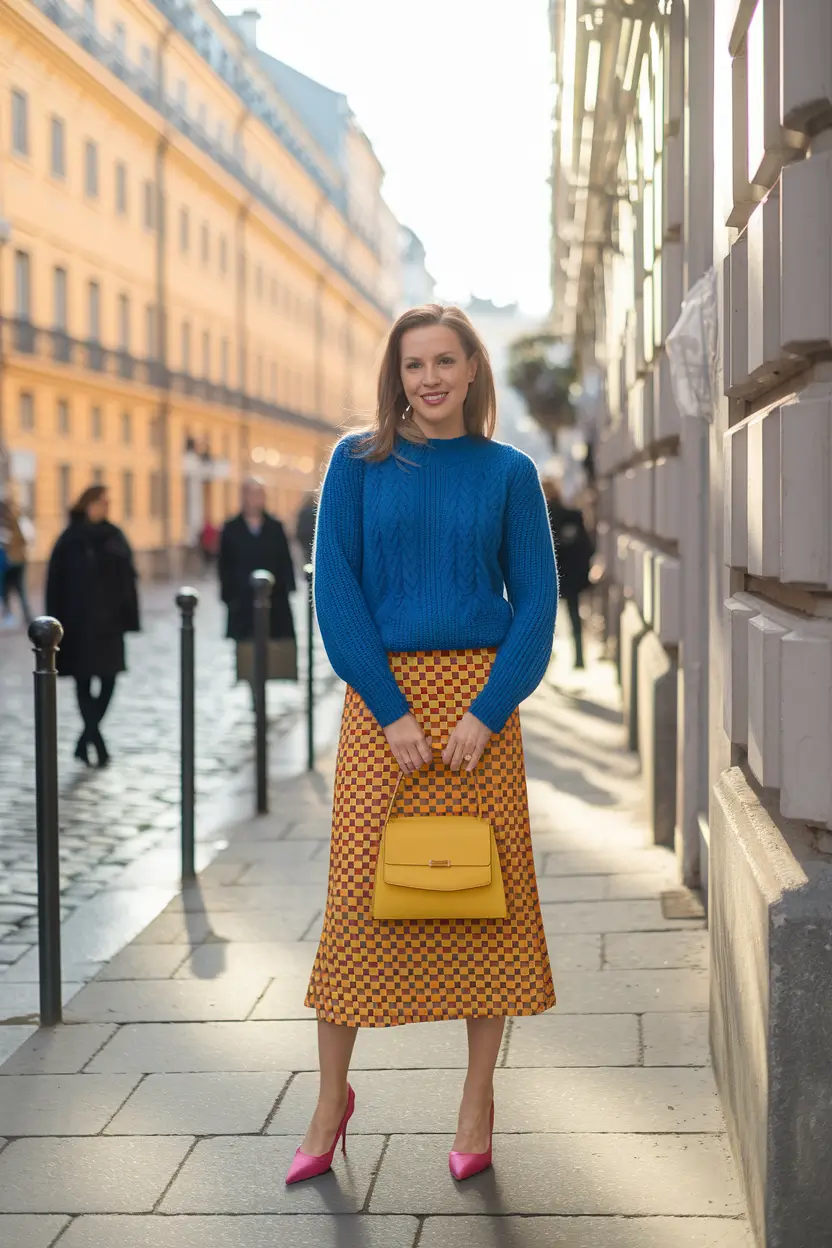 fall transition outfits 2025 Color Pop and Retro Pairing