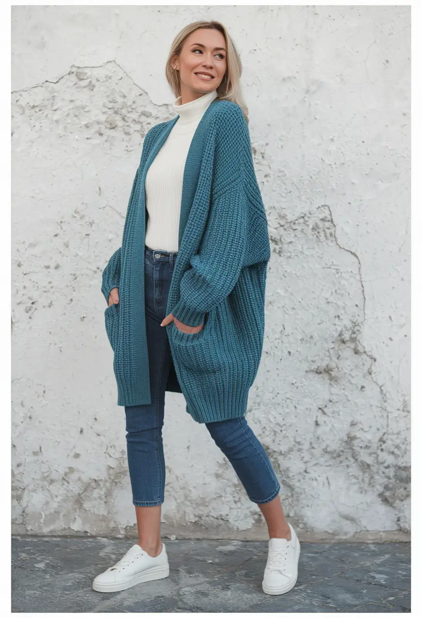 fall transition outfits women Slouchy Comfort in Coastal Blue