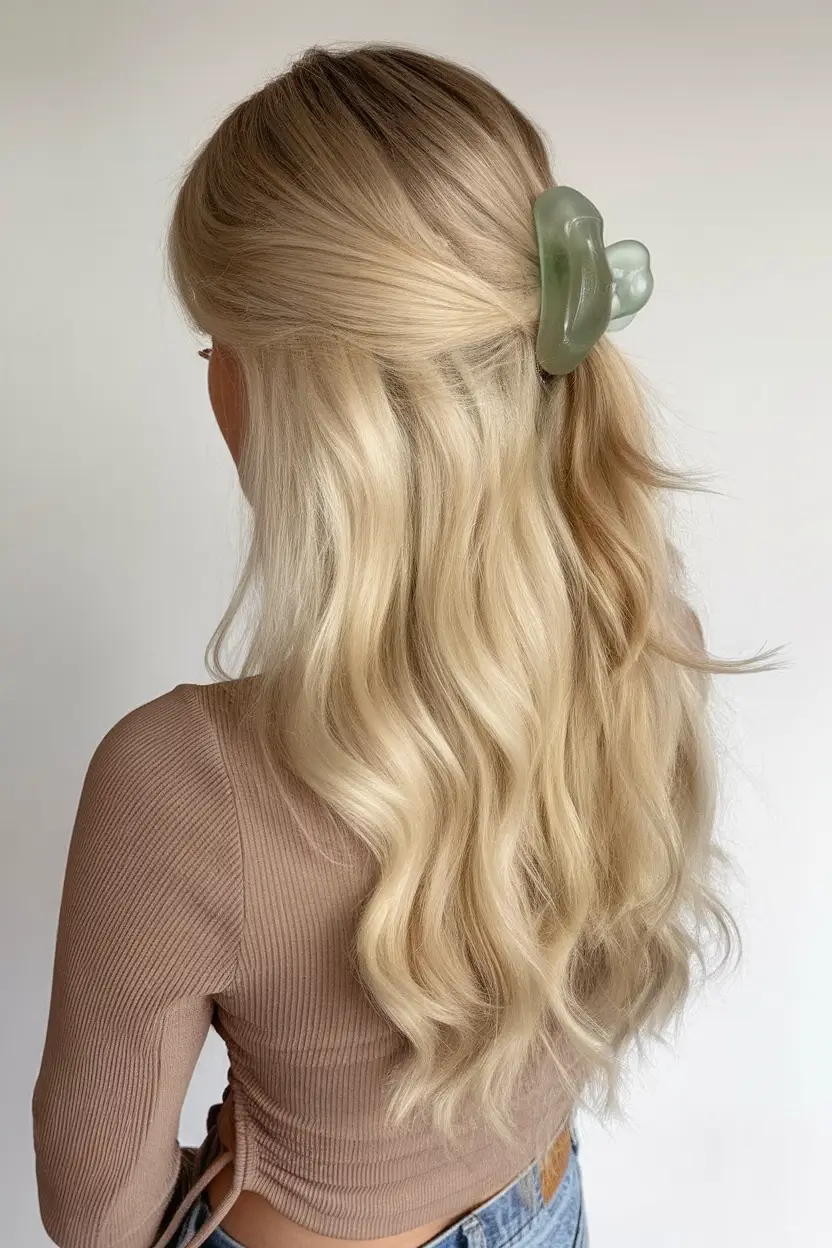 first day of school hairstyles 2025+Half-Up with a Soft Claw Clip
