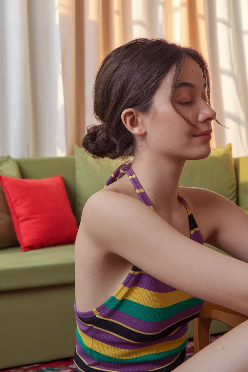 first day of school hairstyles 2025+Relaxed Low Bun with Curtain Bangs