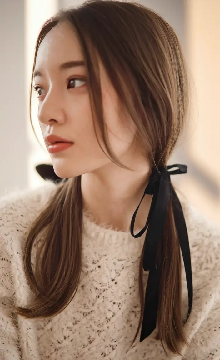 first day of school hairstyles 2025+Low Twintails with Black Ribbons