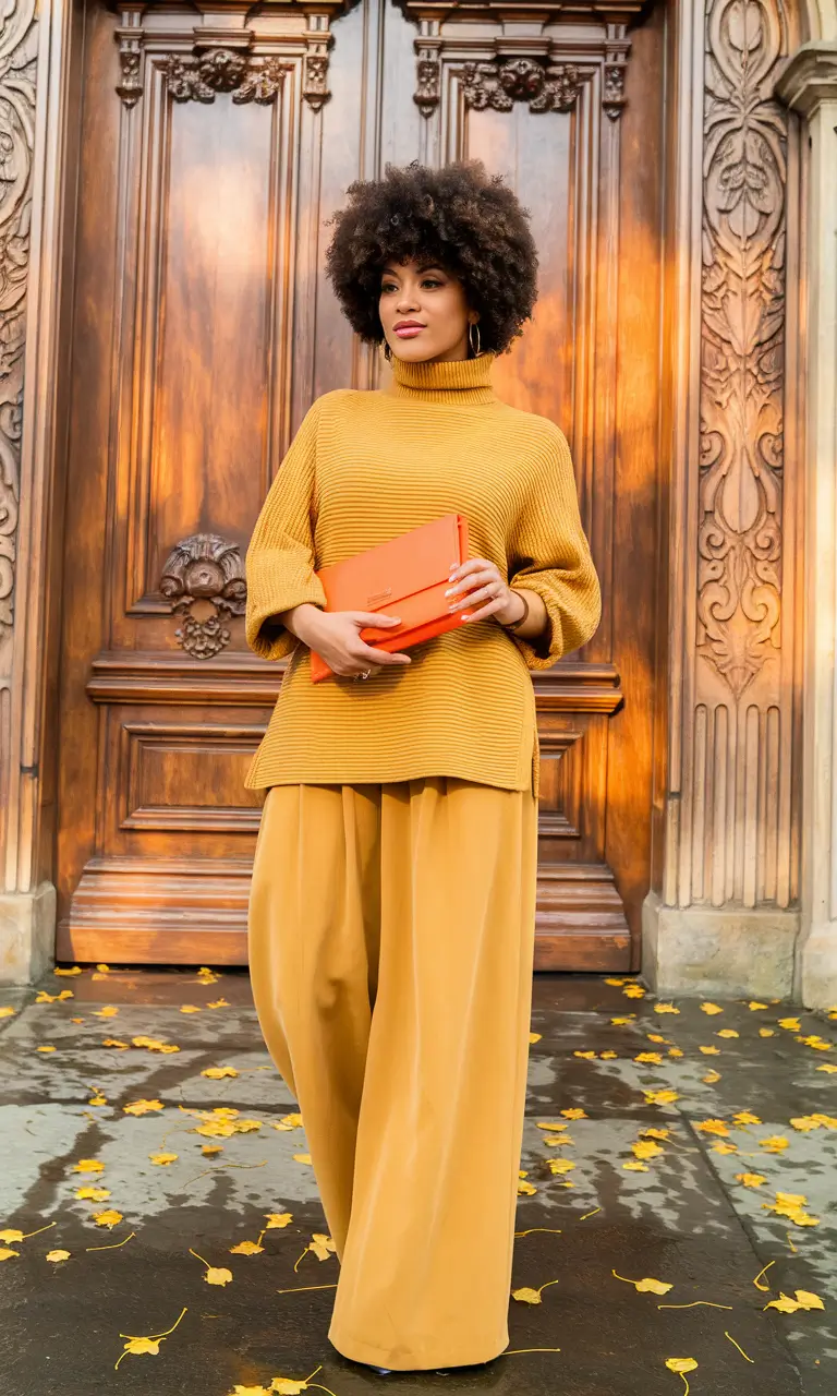 fall outfits ideas 2025 golden-hour-monochrome-with-a-bold-pop