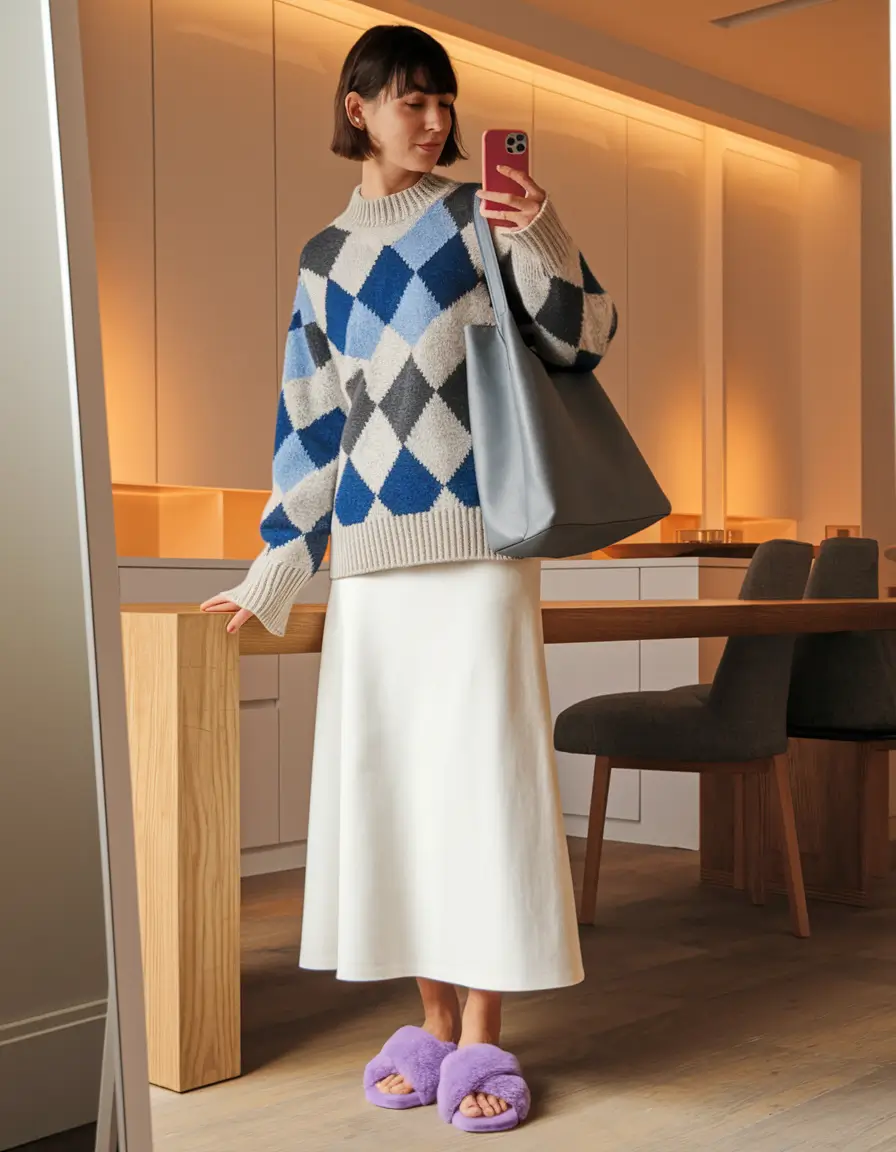 fall outfits ideas 2025 soft-academia-with-slippers-and-smart-skirts