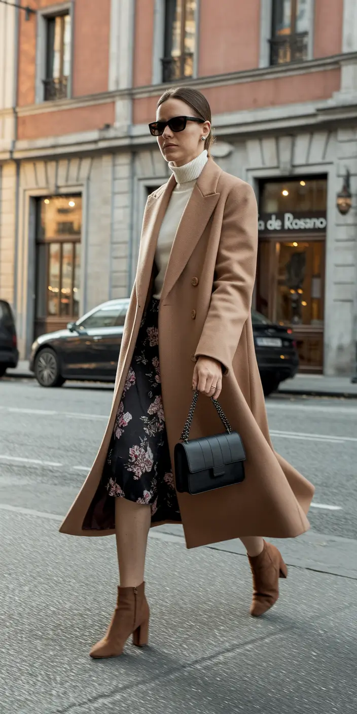fall outfits with boots and skirt Timeless Neutrals With a Floral Fall Twist