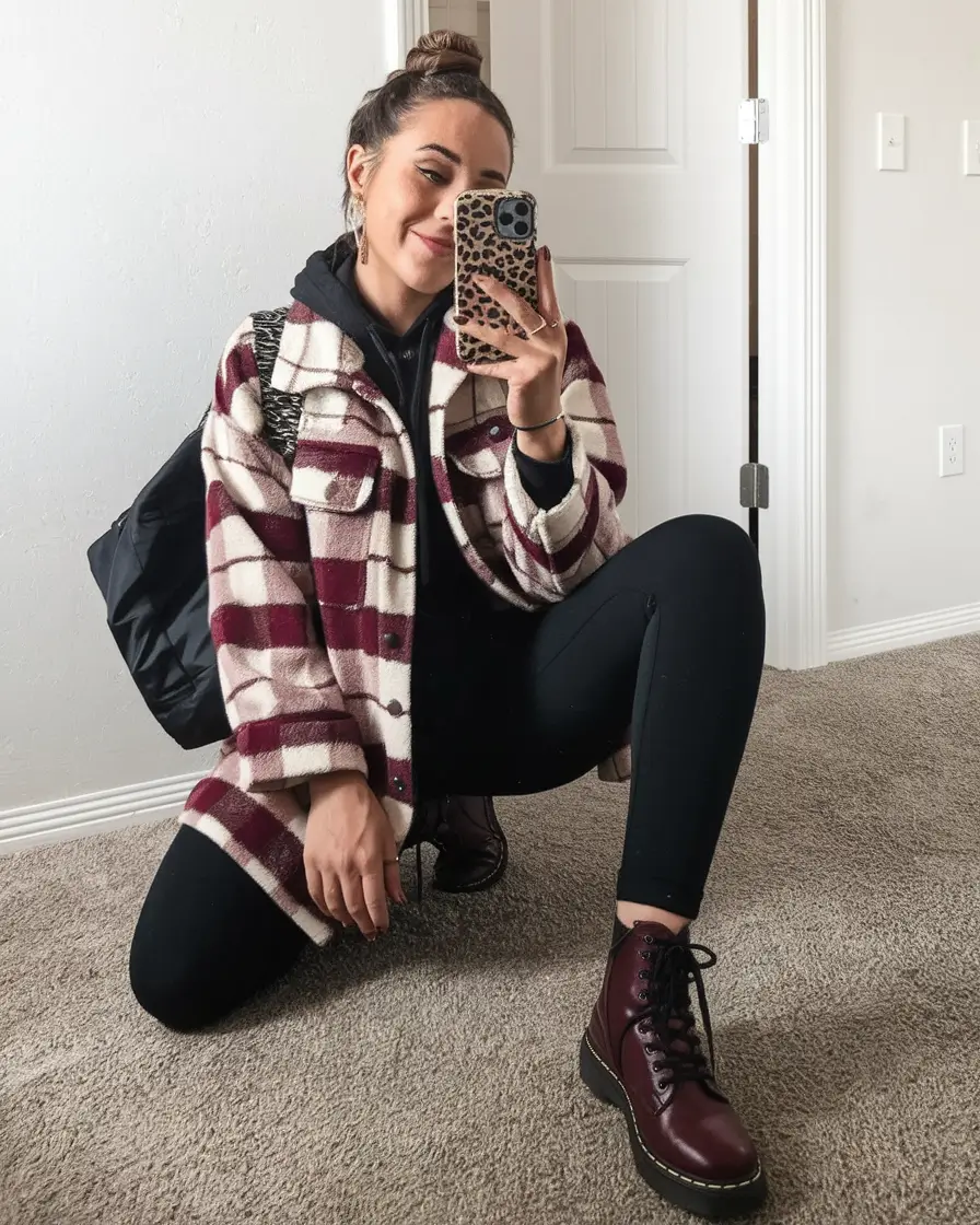 fall outfits with boots ankle Playful Plaid with a Tough-Girl Twist