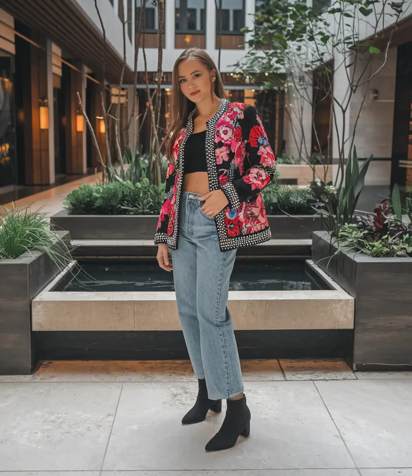 fall outfits with boots ankle Colorful Boho Flair with Embroidered Statement Layers