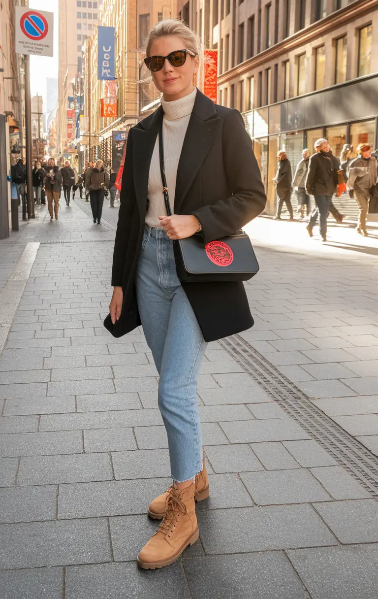 fall outfits with boots and jeans City-Smart Neutrals With a Street Classic Twist