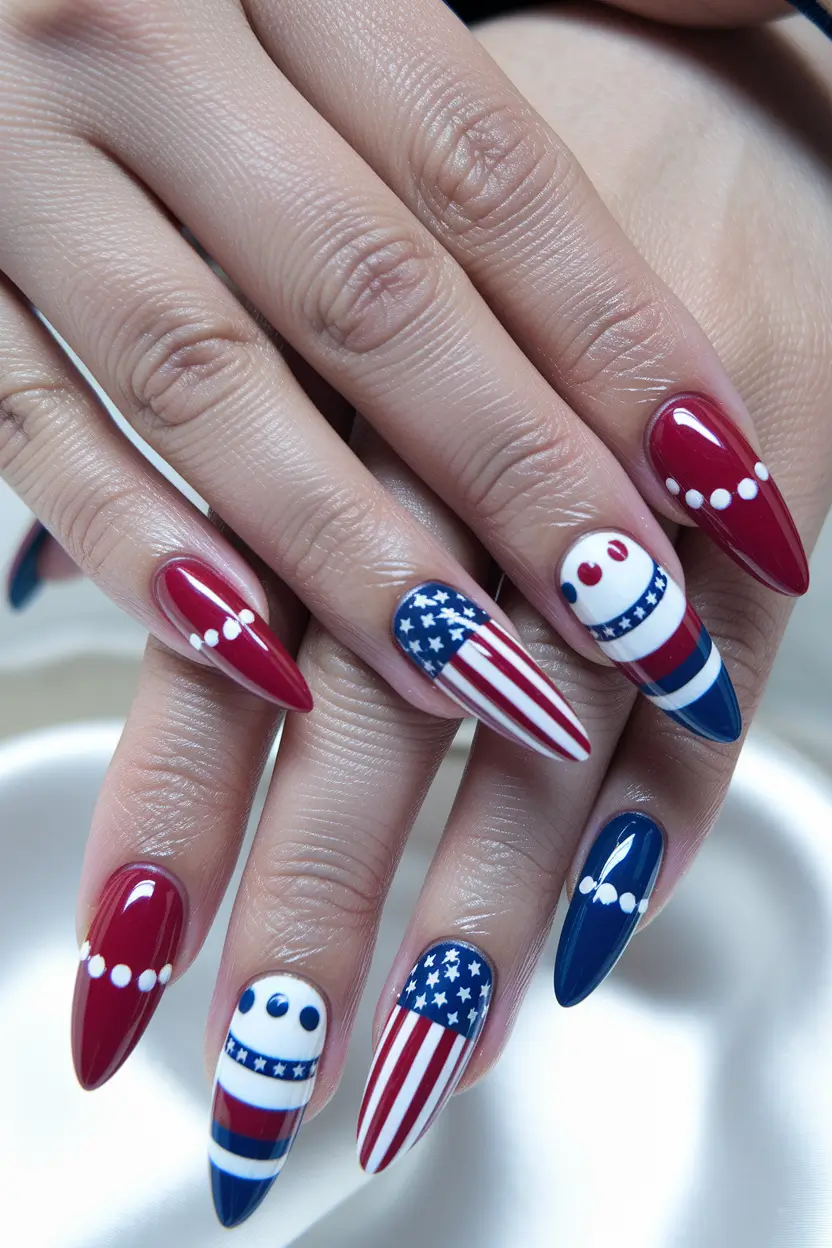 Inspired Nail Designs July 4th 2025 Playful Patriot in Stars and Dots