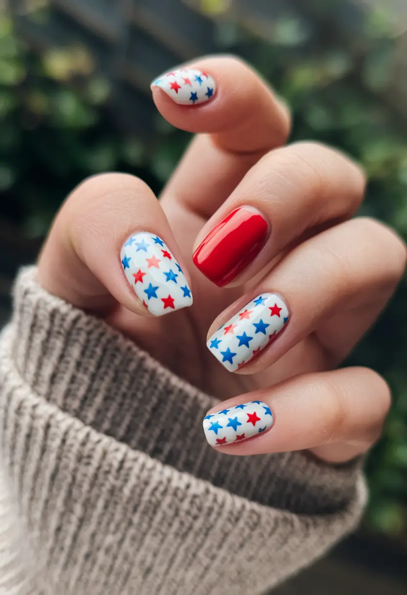 Inspired Nail Designs July 4th 2025 Confetti Stars on White