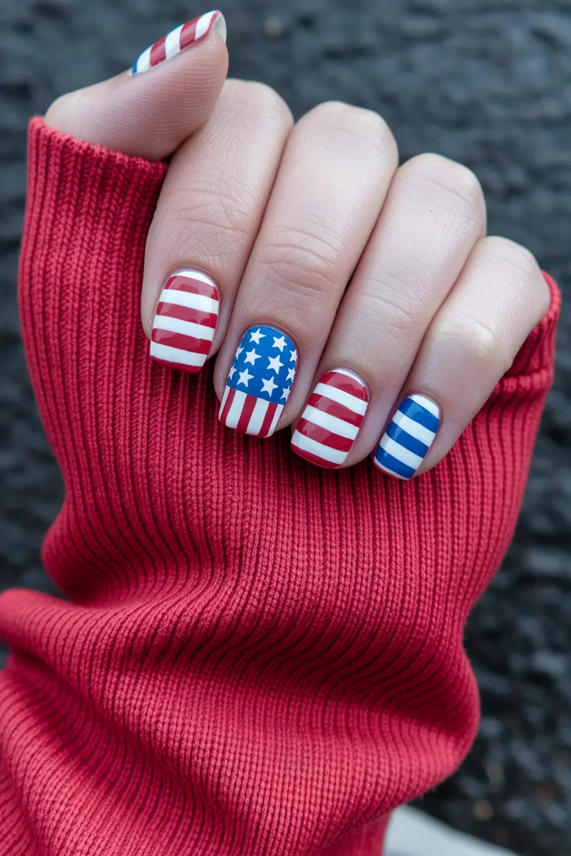 Inspired Nail Designs July 4th 2025 Flag-Inspired Minimalism