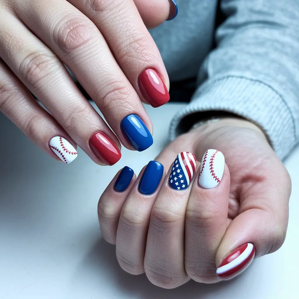 Inspired Nail Designs July 4th 2025 Baseball, Stars & Stripes