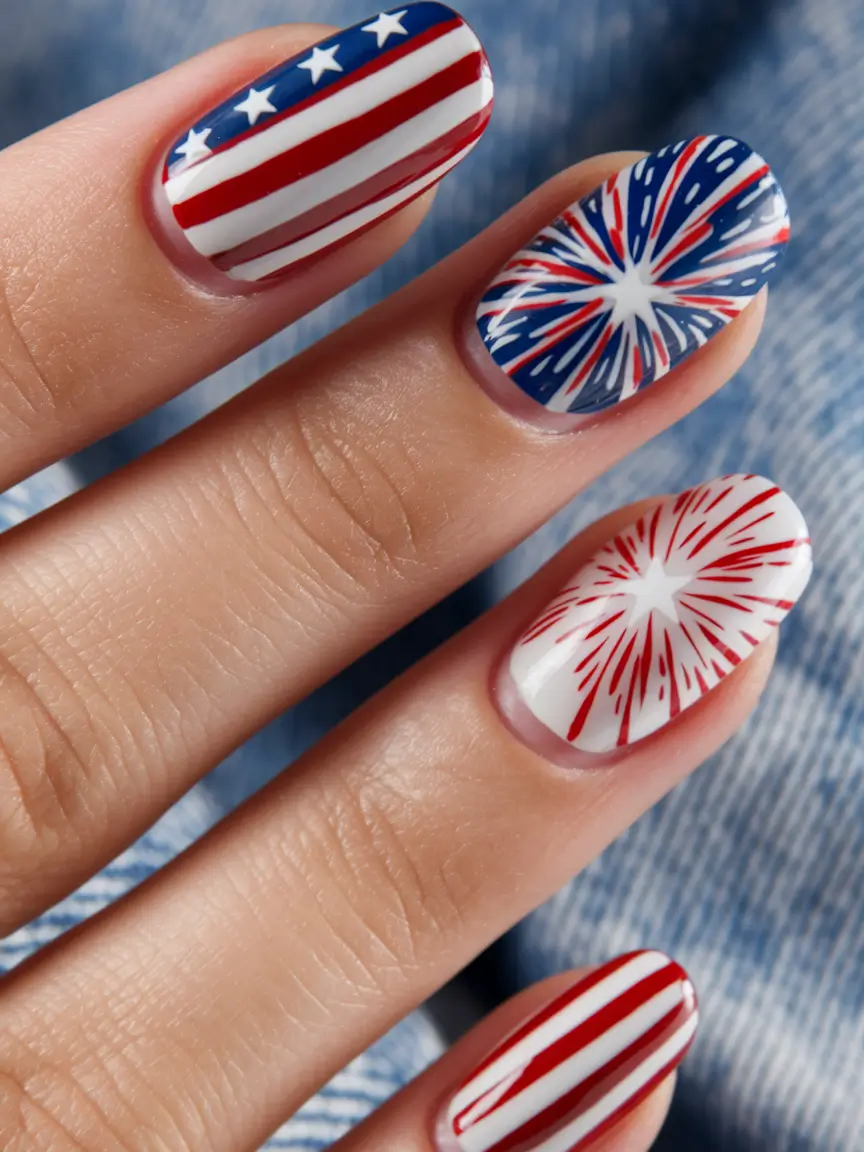 Inspired Nail Designs July 4th 2025 Firecracker Spark and Stars