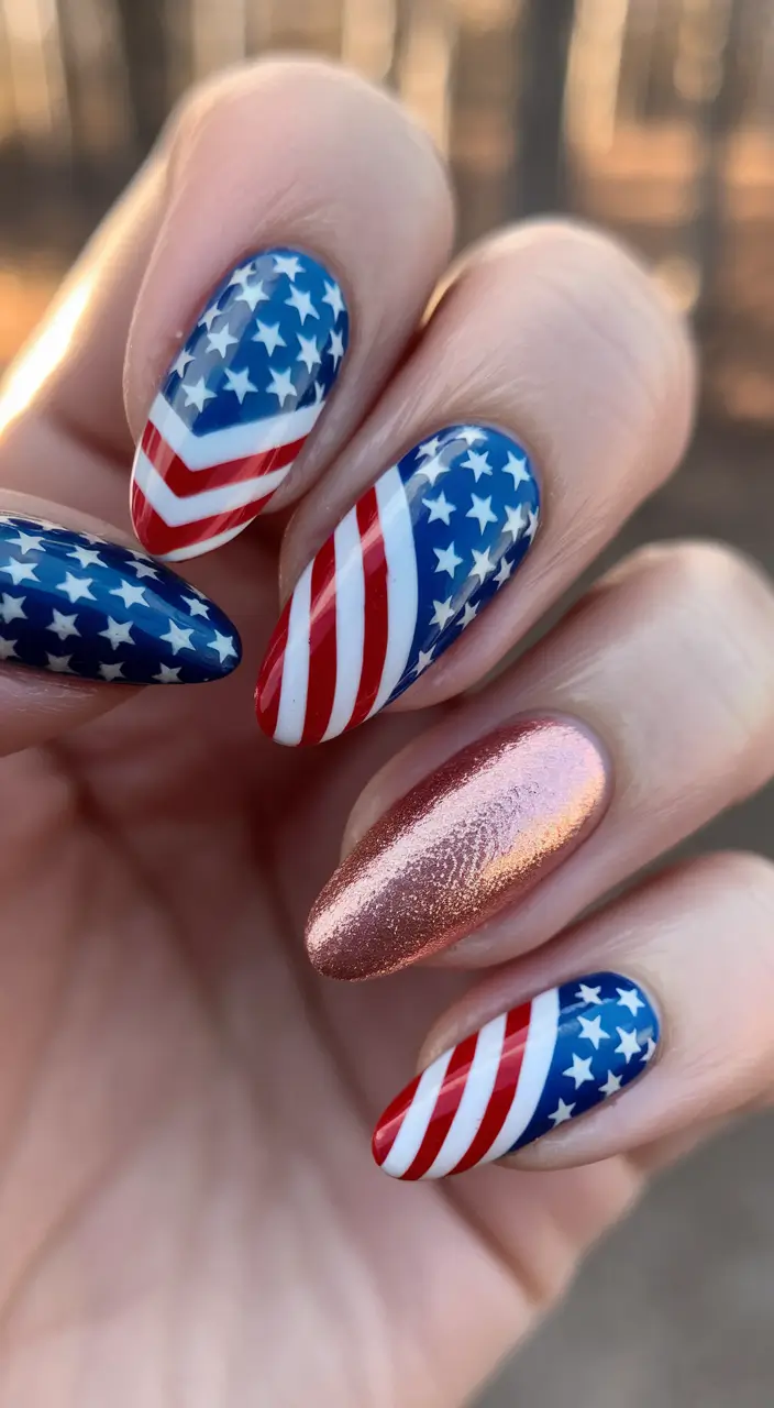 Inspired Nail Designs July 4th 2025 Glazed Patriot Glam