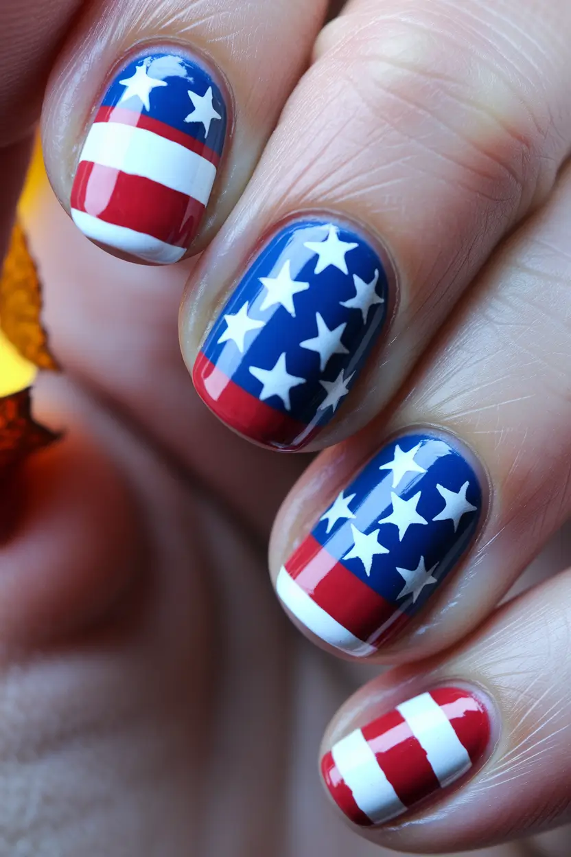 Inspired Nail Designs July 4th 2025 Bold Stripes and Star-Studded Confidence