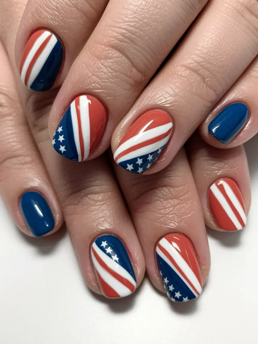 Inspired Nail Designs July 4th 2025 Diagonal Americana