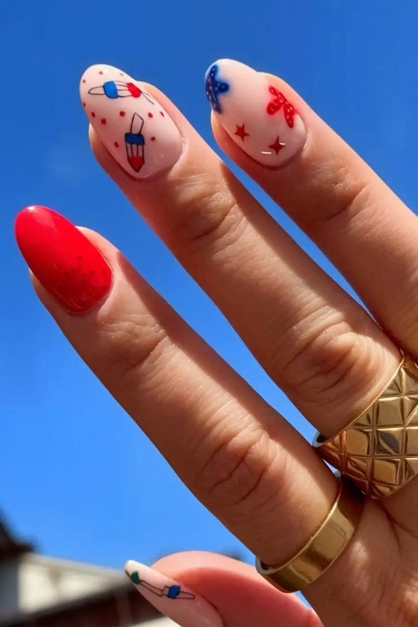 july nails Rocket Pops and Fireworks Vibes