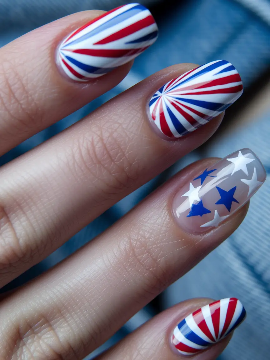 july nails Firework Burst Stripe
