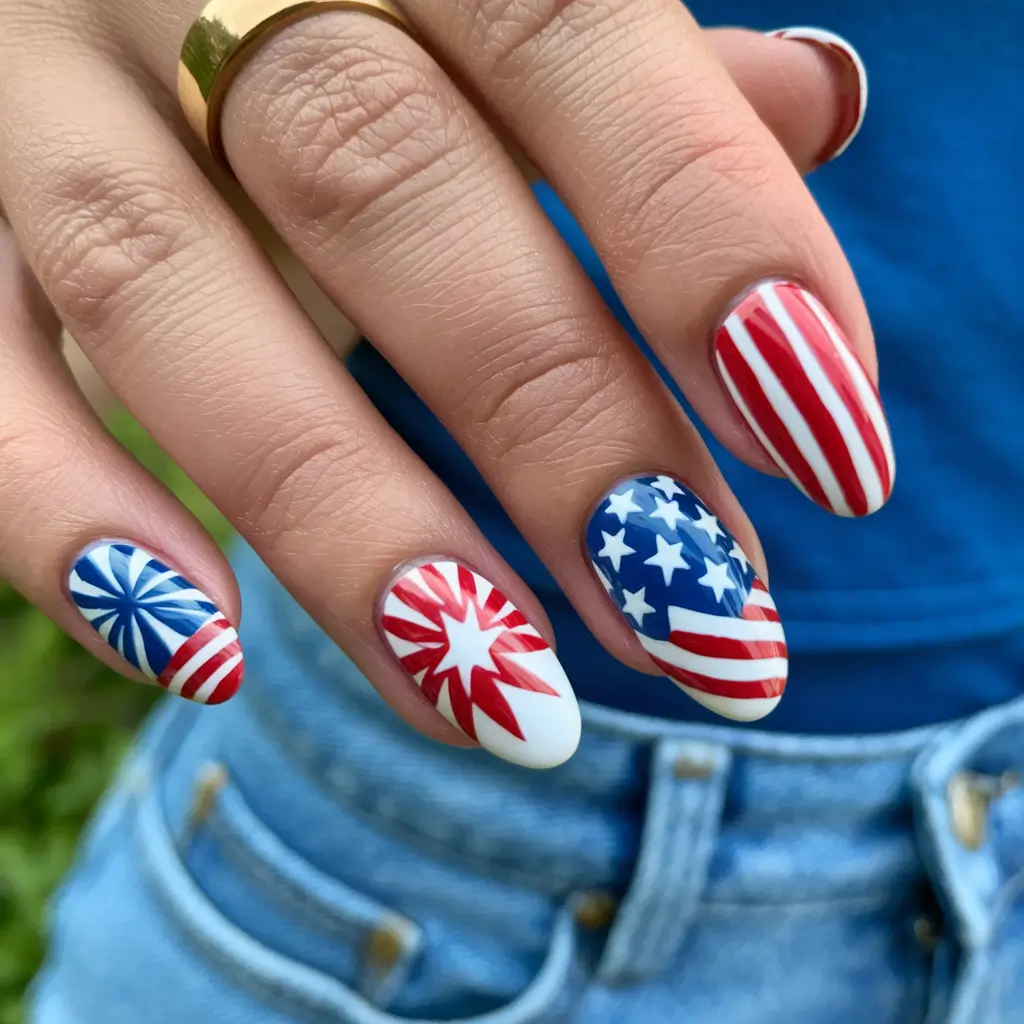 july nails Stars, Stripes, and Bursts