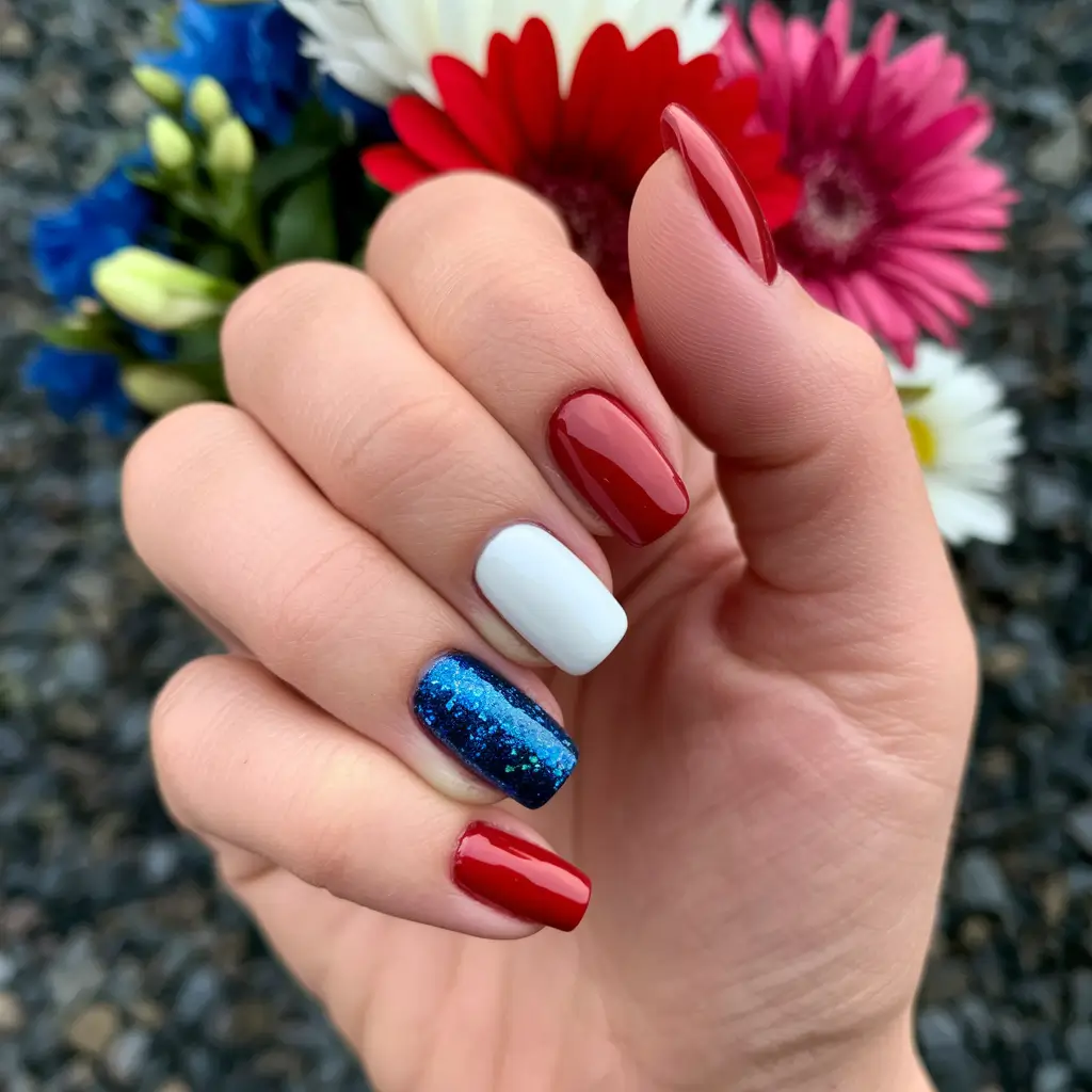 july nails Classic with a Sparkle Pop