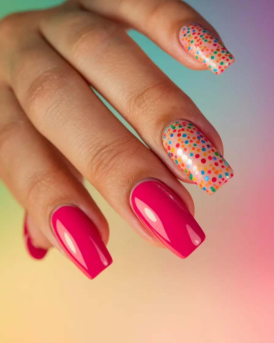 july nails Confetti & Fuchsia Fever