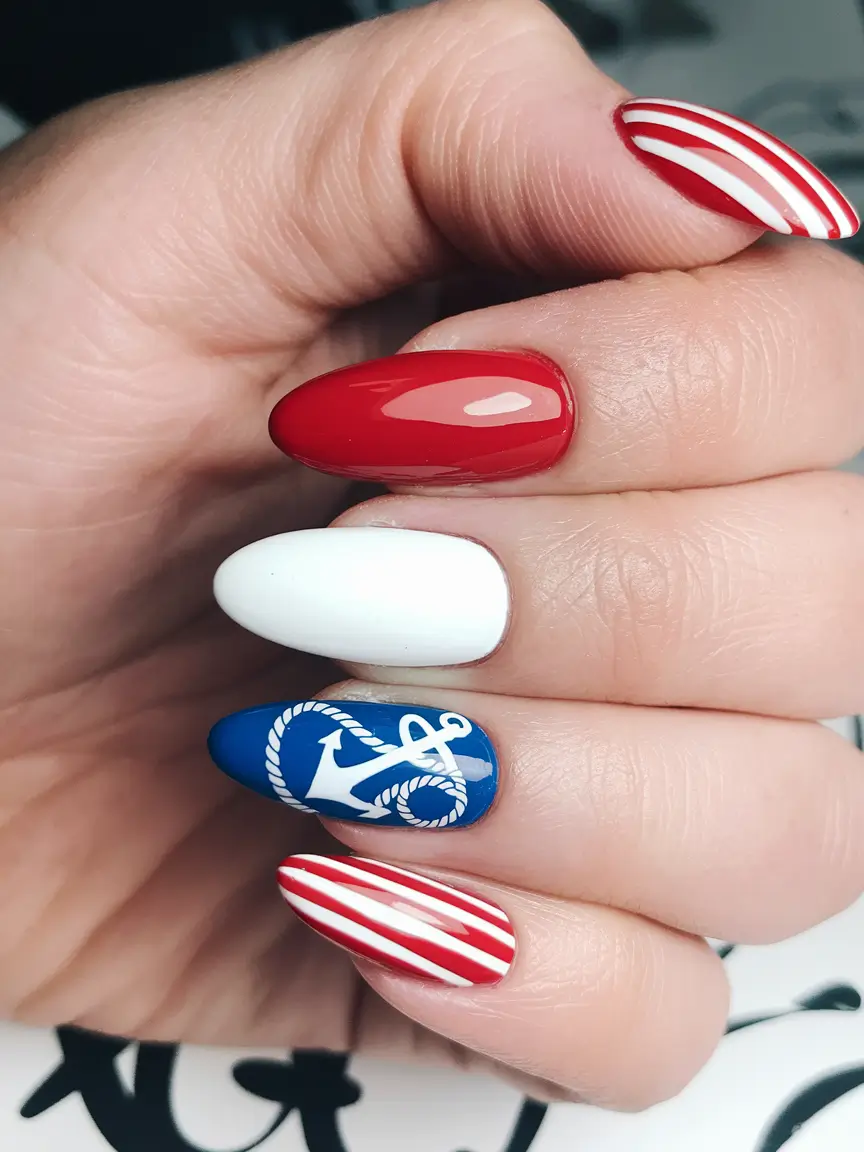 july nails Anchors and Americana Chic