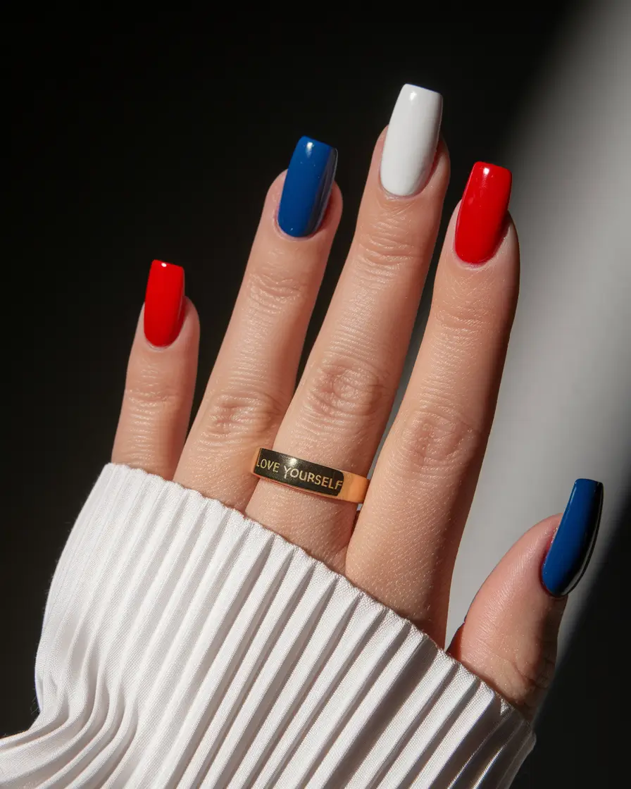 july nails Glossy Patriotic Precision
