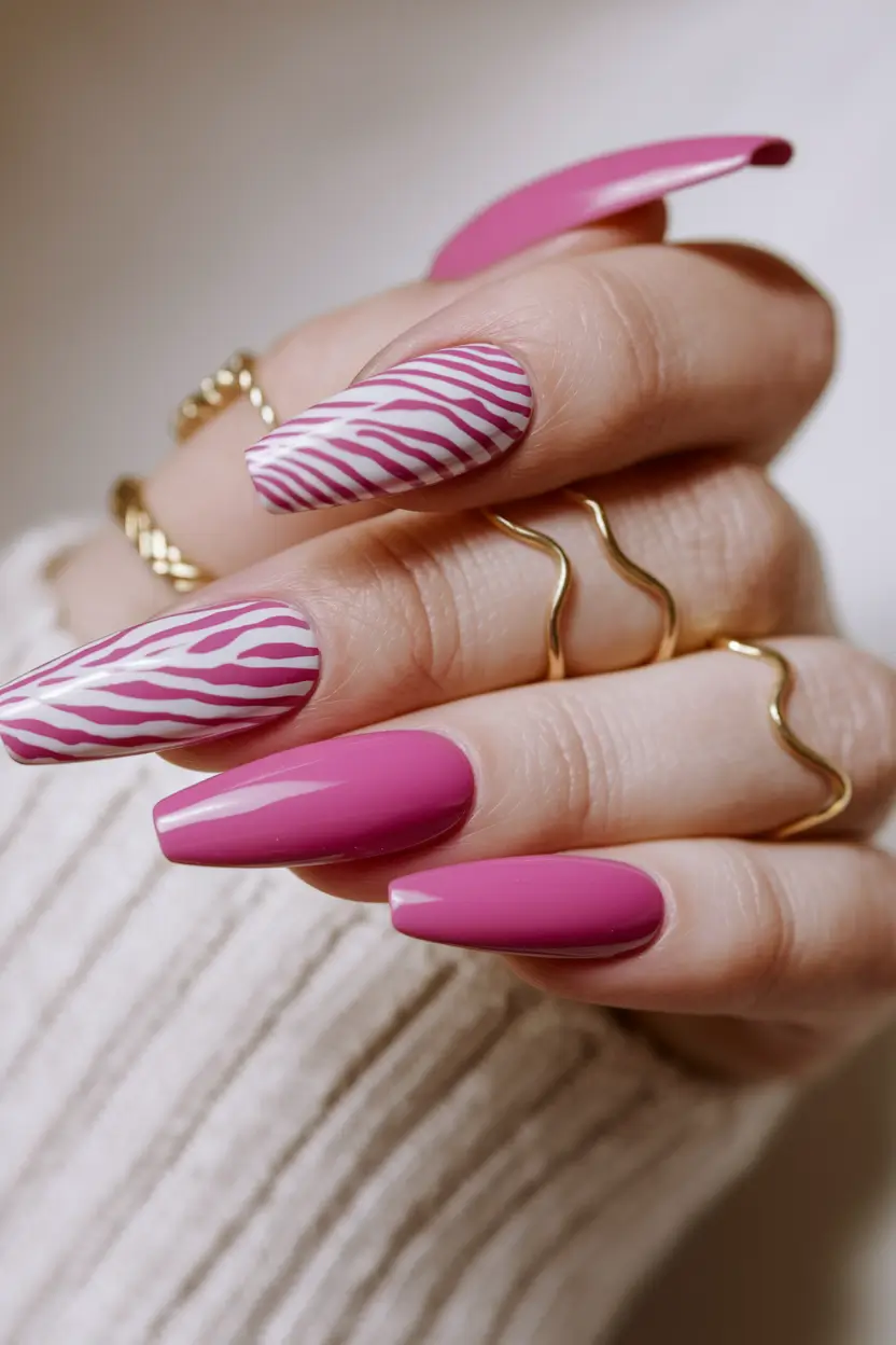 july nails Pink Zebra Stripe Energy