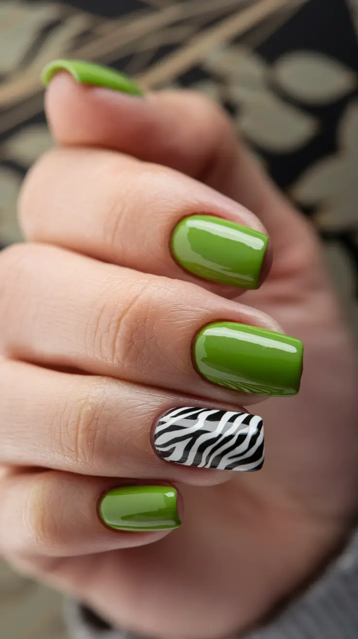 july nails Lime Pop with Zebra Twist