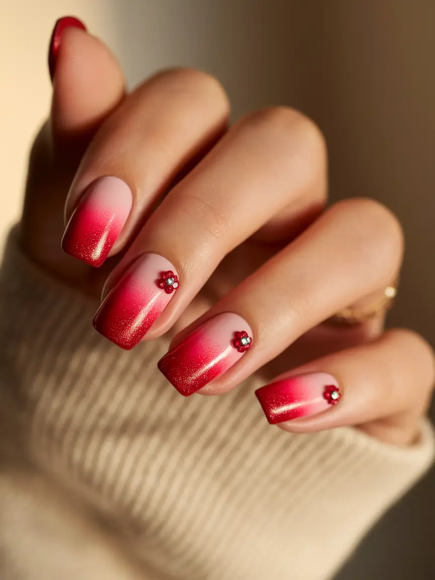 august nails color fall Berry Ombre Fade with 3D Blossoms