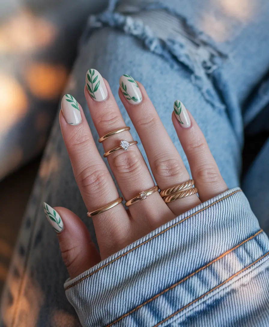 august nails colors art designs Botanical Garden-Inspired Green Leaf Art