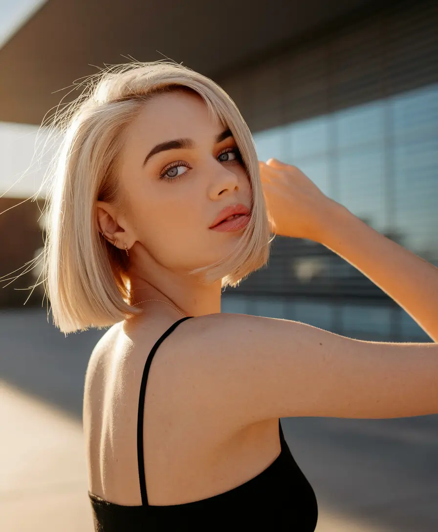 New haicuts - August 2025 ideas Blunt Ice Blonde with Micro Movement
