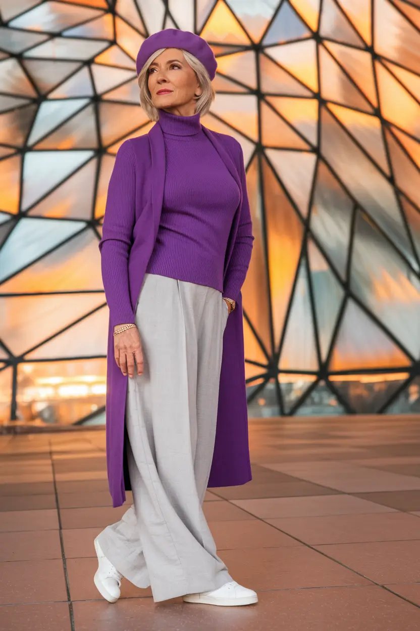 fall outfits for women over 40 Vibrant Monochrome With Parisian Flair