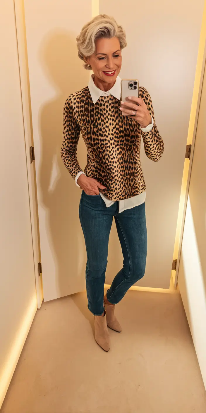 fall outfits for women over 40 Chic Prints Meet Sharp Lines