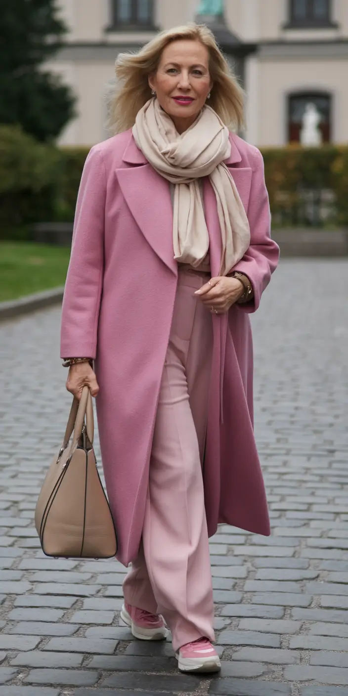 fall outfits for women over 40 Pretty in Pink and Practical