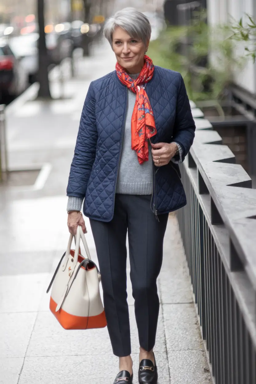 fall outfits for women over 40 City Layers With a Pop of Color