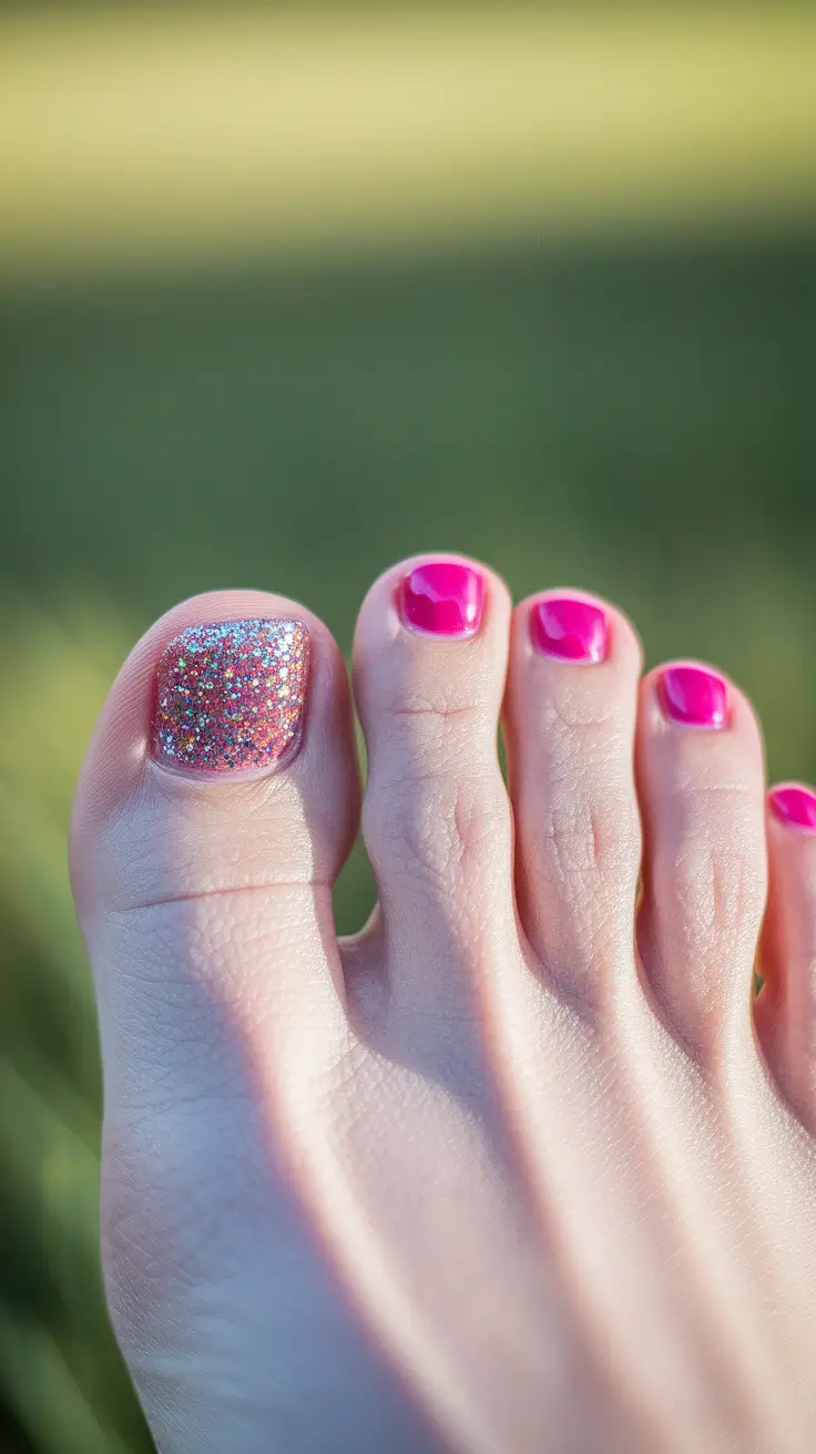 august color toe nails Bubblegum Pink with Glitter Pop